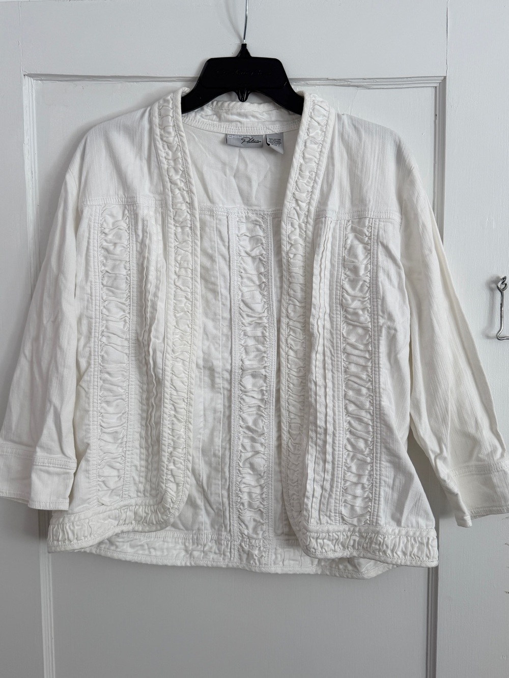chicos White Ruffle-Back lightweight Jean Jacket
